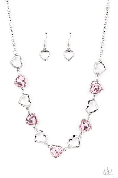 Paparazzi Accessories-Contemporary Cupid Pink Silhouette Heart Necklace Set