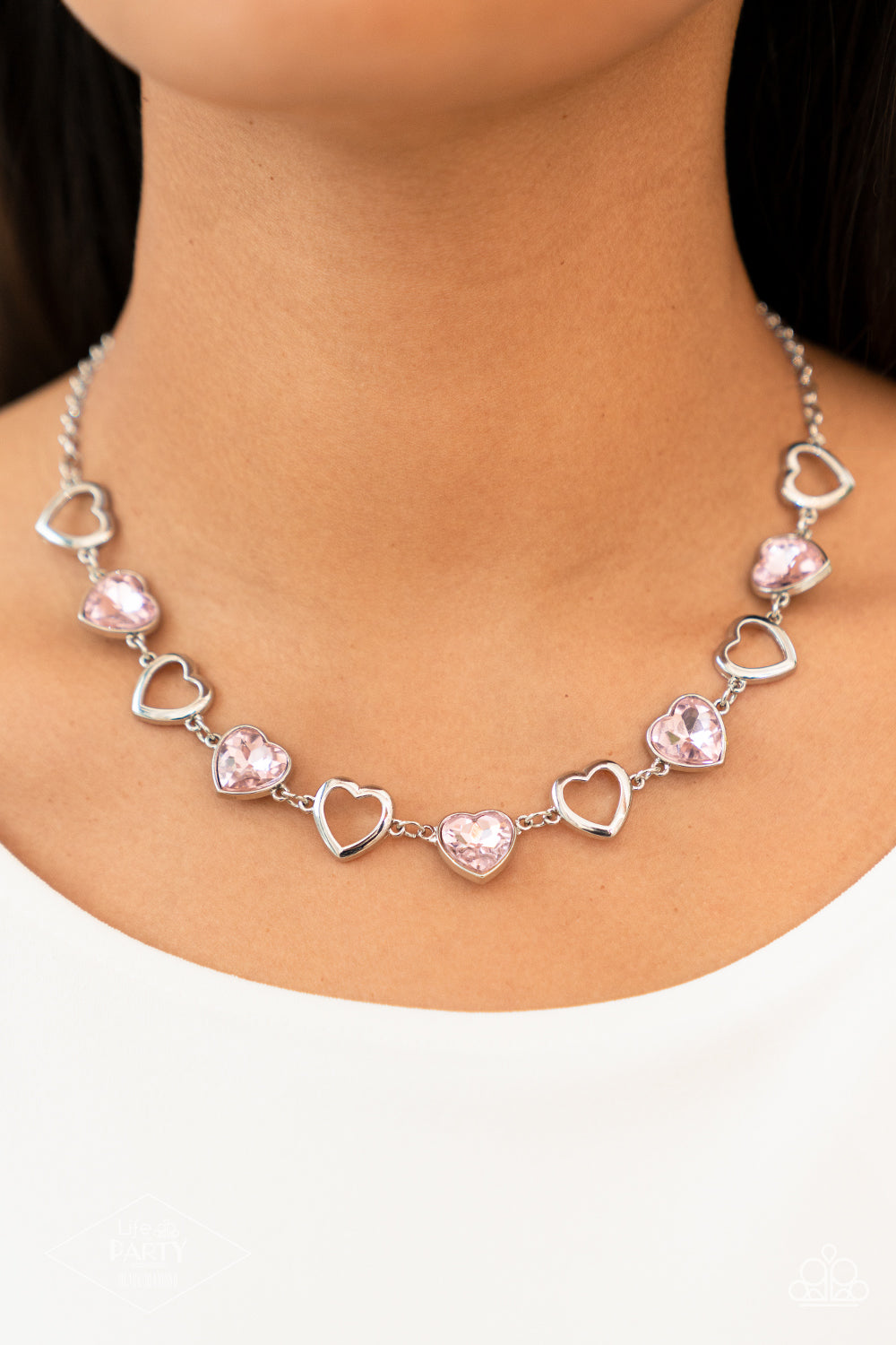Paparazzi Accessories-Contemporary Cupid Pink Silhouette Heart Necklace Set