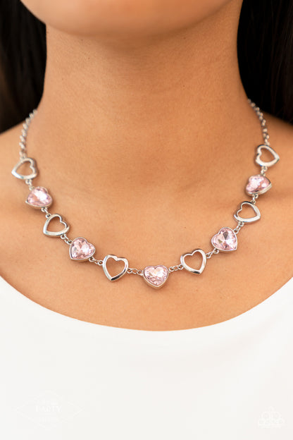 Paparazzi Accessories-Contemporary Cupid Pink Silhouette Heart Necklace Set