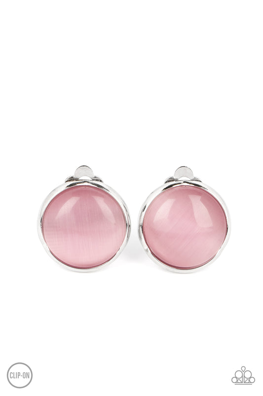 Paparazzi Accessories-Cool Pools Pink Cat's Eye Clip-On Earrings