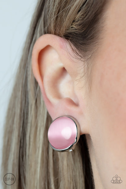 Paparazzi Accessories-Cool Pools Pink Cat's Eye Clip-On Earrings