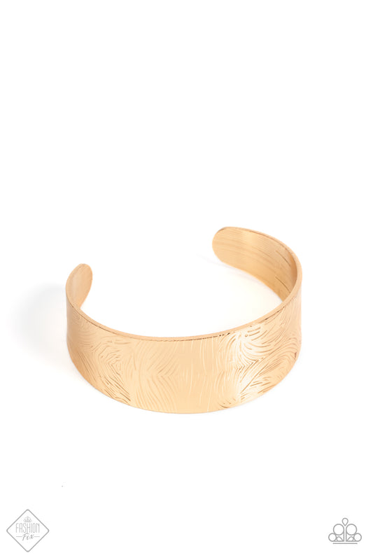 Paparazzi Accessories-Coolly Curved Gold Swirl Cuff Bracelet