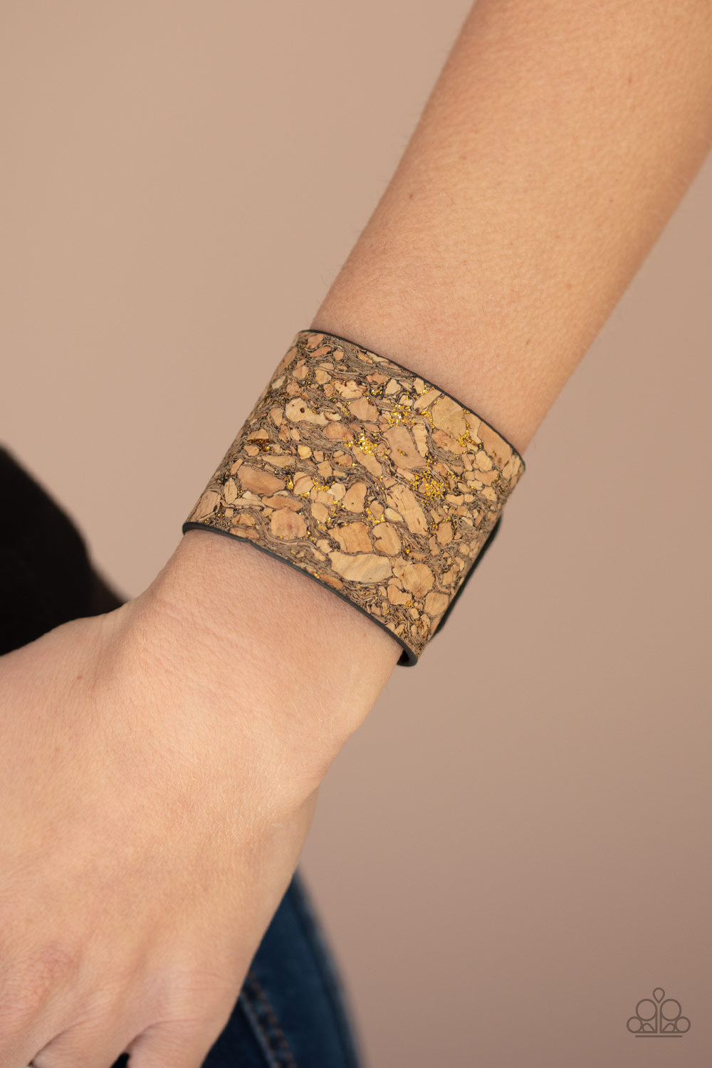 Paparazzi Accessories-Cork Congo Brass Wrap Bracelet