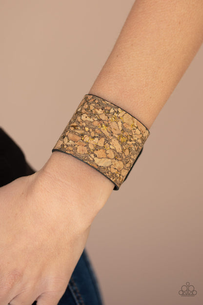 Paparazzi Accessories-Cork Congo Brass Wrap Bracelet