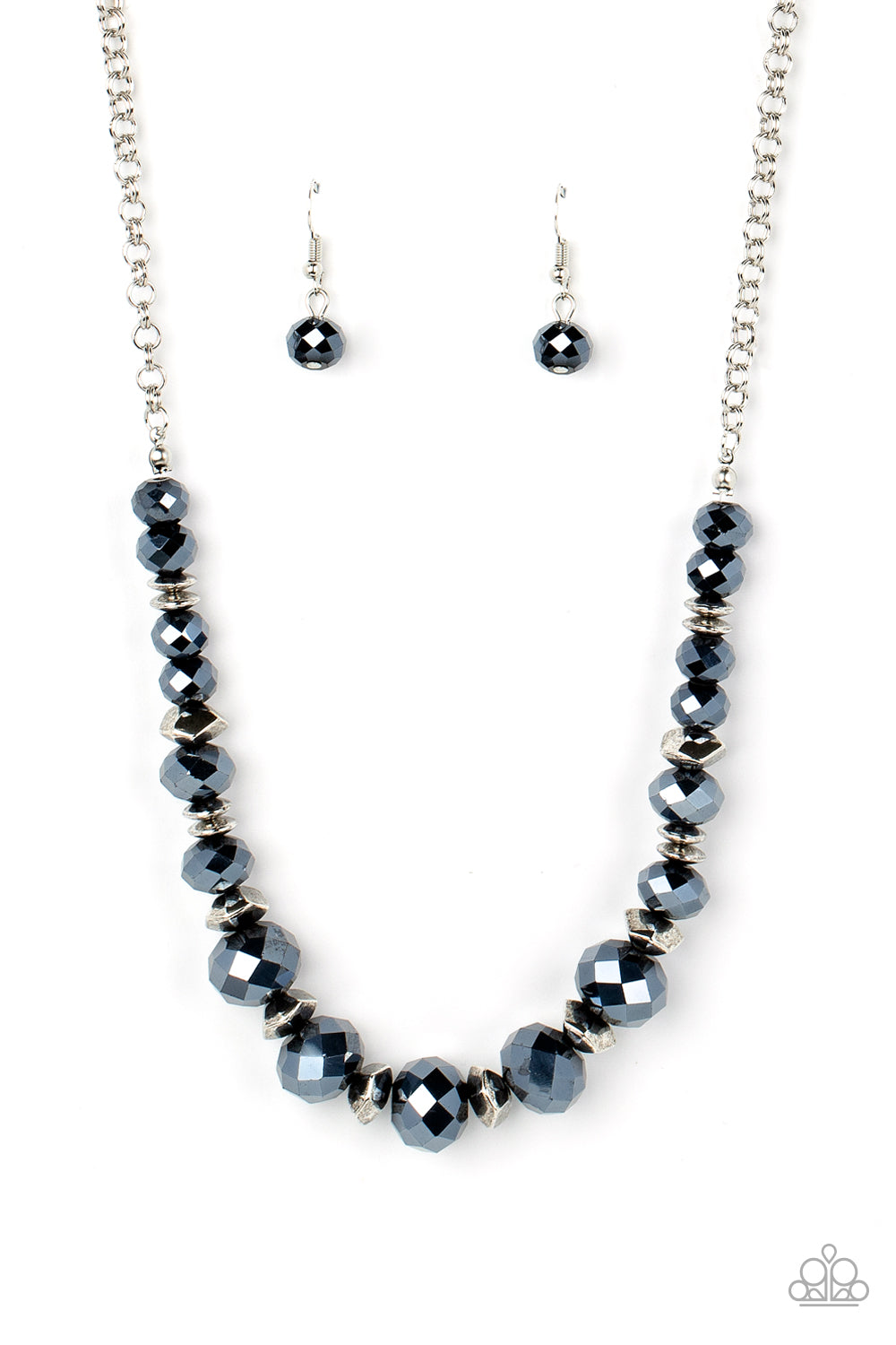 Paparazzi Accessories-Cosmic Cadence Blue Crystal Silver Disc Necklace Set