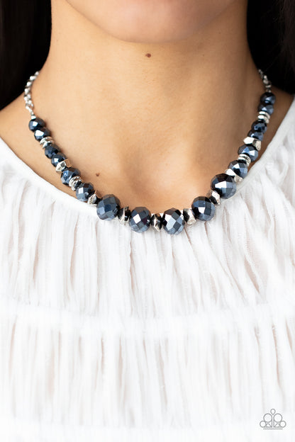 Paparazzi Accessories-Cosmic Cadence Blue Crystal Silver Disc Necklace Set