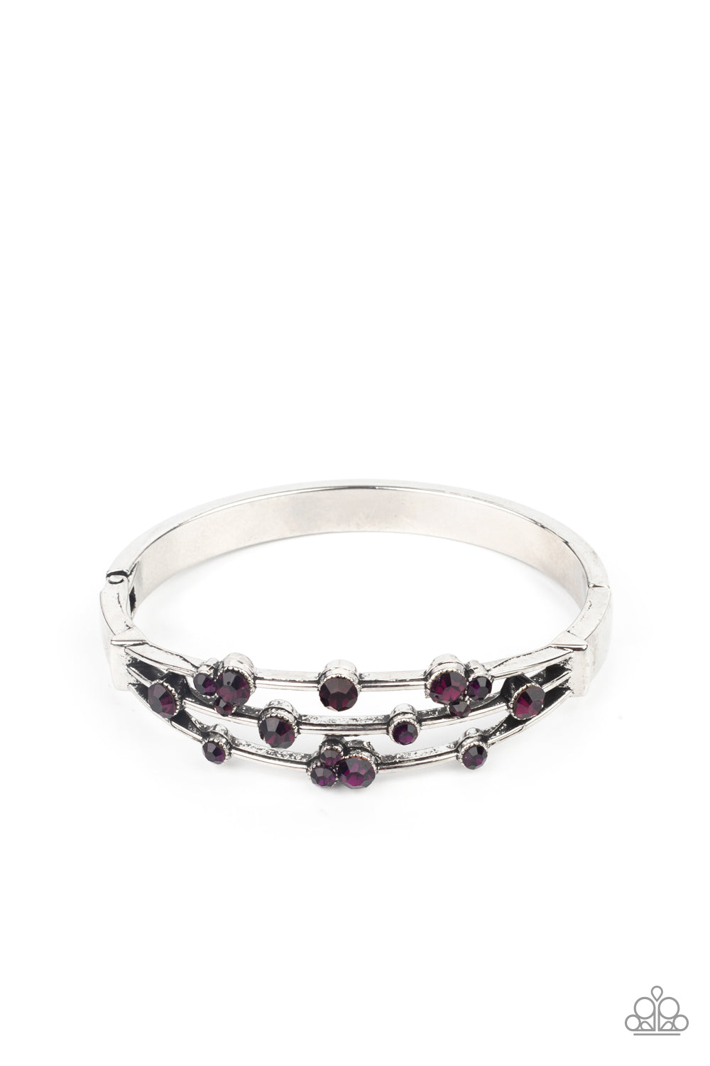 Paparazzi Accessories-cosmic Candescence Purple Glittery Rhinestone Cuff Bracelet