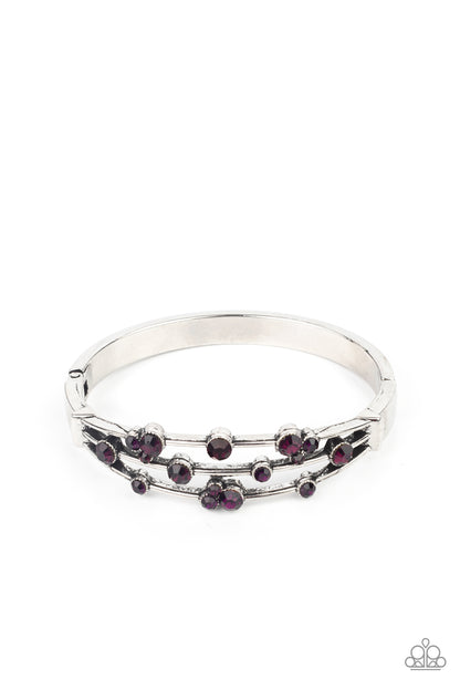 Paparazzi Accessories-cosmic Candescence Purple Glittery Rhinestone Cuff Bracelet