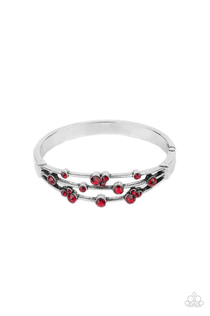 Paparazzi Accessories-Cosmic Candescence Red Rhinestone Silver Cuff Bracelet