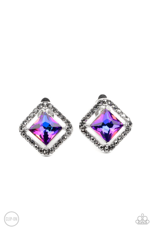 Paparazzi Accessories-Cosmic Catwalk Purple Iridescent Clip-On Earring