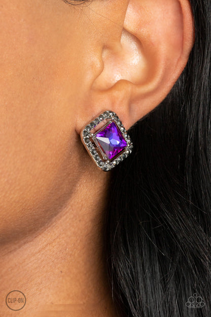 Paparazzi Accessories-Cosmic Catwalk Purple Iridescent Clip-On Earring