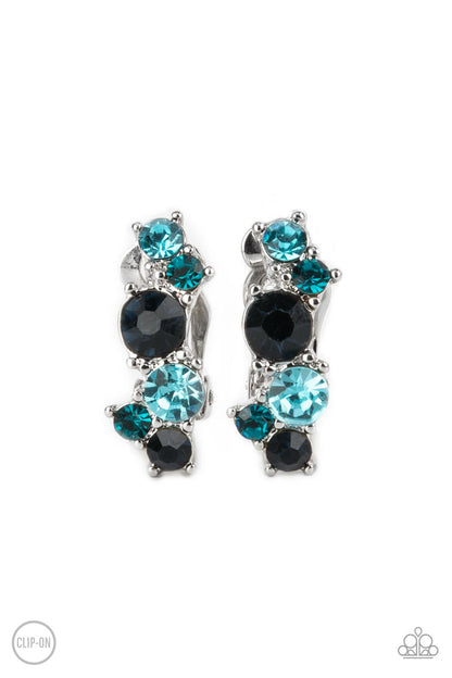 Paparazzi Accessories-Cosmic Celebration Mismatched Blue Rhinestone Clip On Earrings