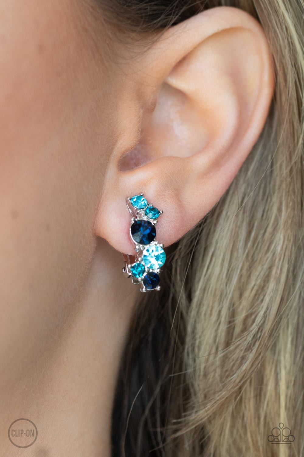 Paparazzi Accessories-Cosmic Celebration Mismatched Blue Rhinestone Clip On Earrings