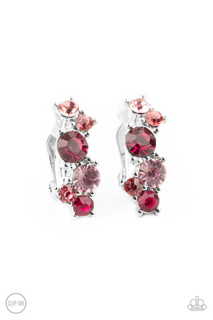 Paparazzi Accessories-Cosmic Celebration Pink Sparkly Rhinestone Earrings