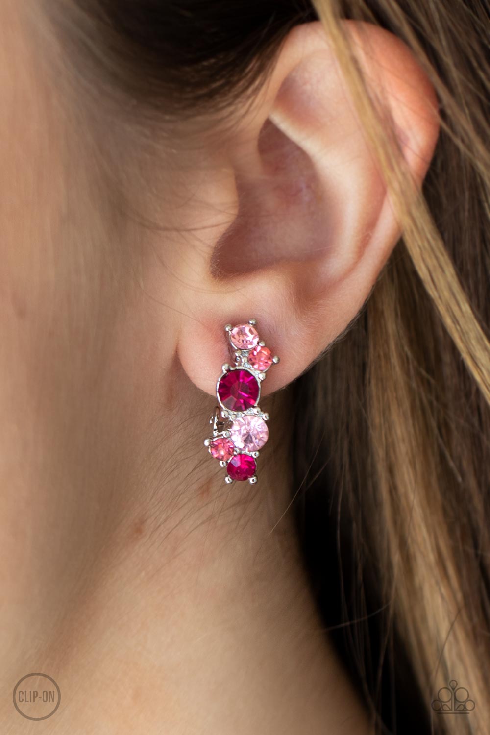 Paparazzi Accessories-Cosmic Celebration Pink Sparkly Rhinestone Earrings