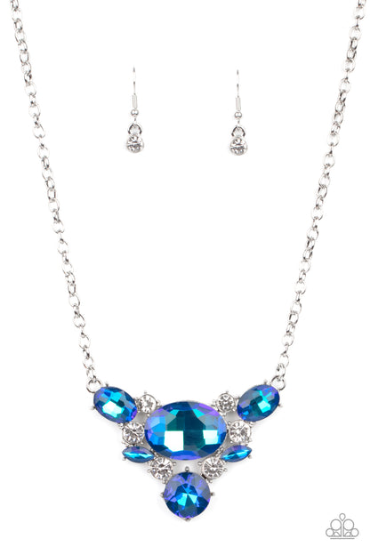 Paparazzi Accessories-Cosmic Coronation Blue Iridescent V-Shaped Necklace Set