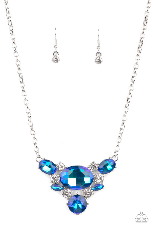Paparazzi Accessories-Cosmic Coronation Blue Iridescent V-Shaped Necklace Set