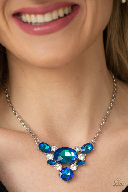 Paparazzi Accessories-Cosmic Coronation Blue Iridescent V-Shaped Necklace Set
