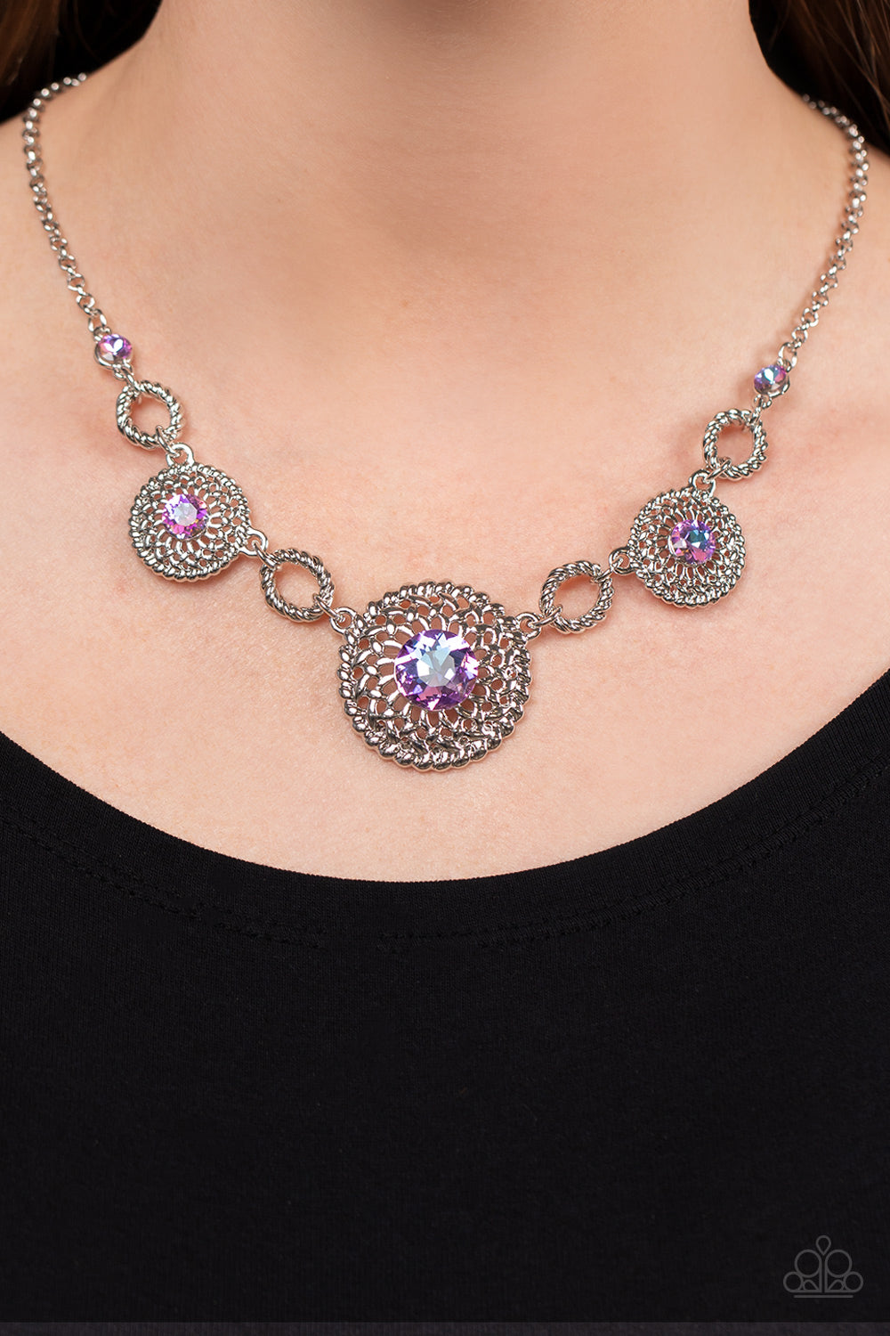 Paparazzi Accessories-Cosmic Cosmos Purple Iridescent Flowery Necklace Set