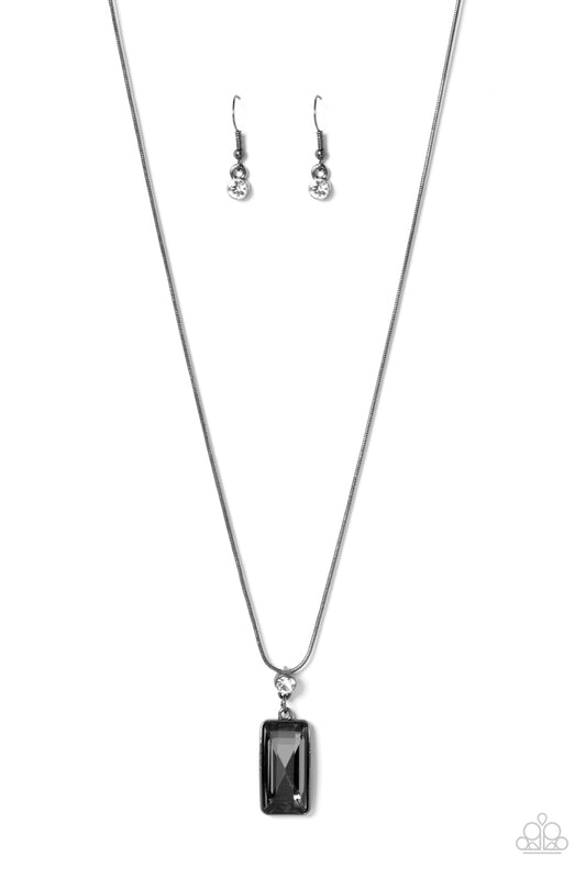 Paparazzi Accessories-Cosmic Curator Black Emerald Cut Necklace Set