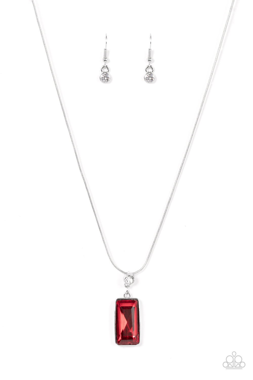 Paparazzi Accessories-Cosmic Curator Red Emerald Cut Necklace Set