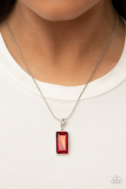 Paparazzi Accessories-Cosmic Curator Red Emerald Cut Necklace Set