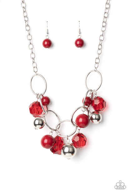 Paparazzi Accessories-Cosmic Getaway Red Crystal Necklace Set