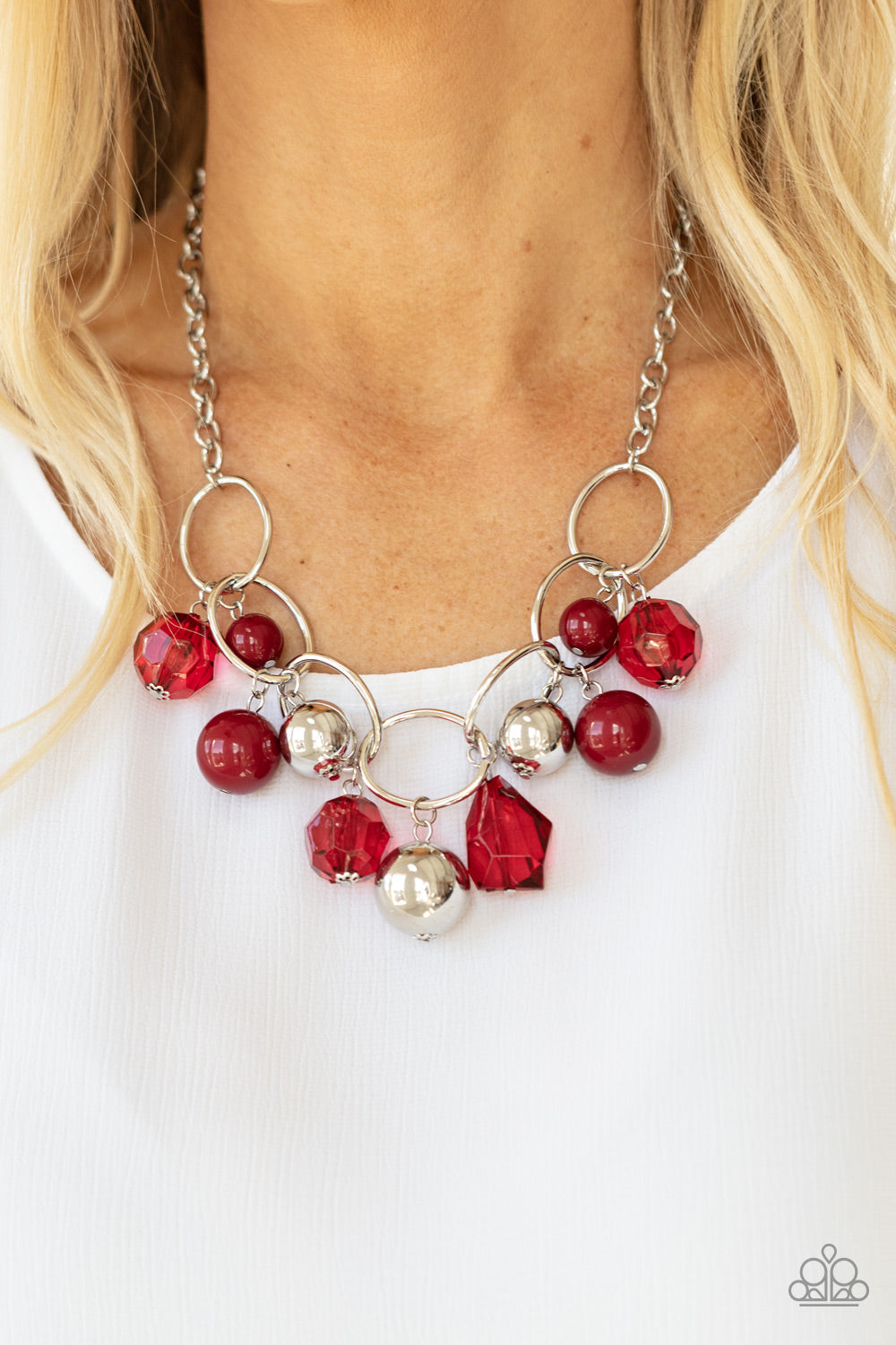 Paparazzi Accessories-Cosmic Getaway Red Crystal Necklace Set