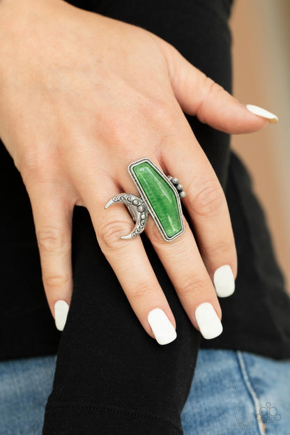 Paparazzi Accessories-Cosmic Karma Green Geometric Decorative Stone Ring