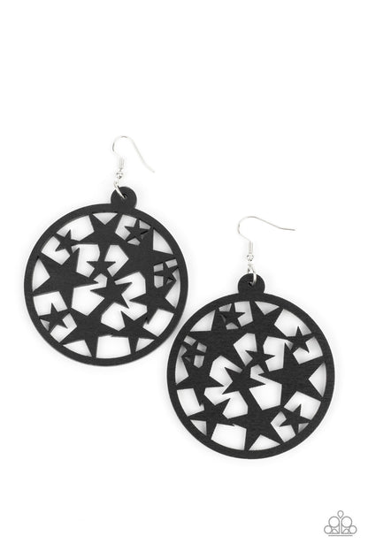 Paparazzi Accessories-Cosmic Paradise Black Wooden Stars Earrings