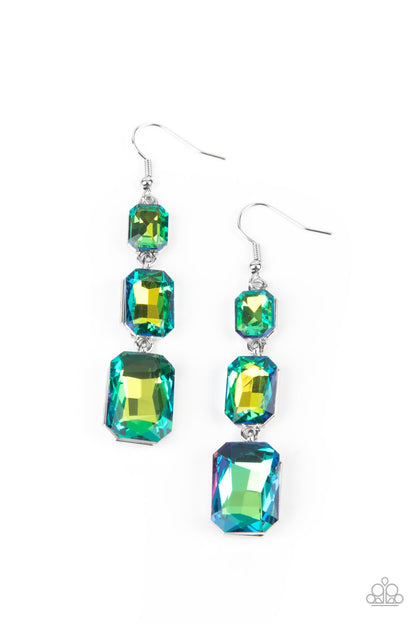 Paparazzi Accessories-Cosmic Red Carpet Green Trio Earrings