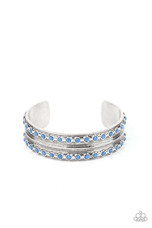 Paparazzi Accessories-Costa Rica Retreat Blue Embossed Silver Cuff Bracelet