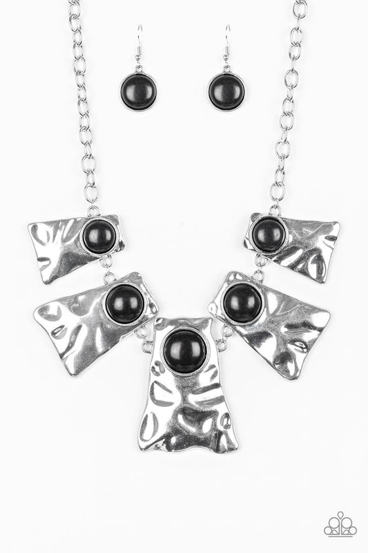 Paparazzi Accessories-Cougar Rippling Black Necklace Set