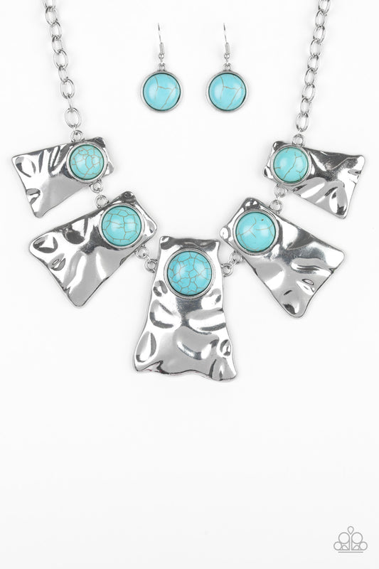 Paparazzi Accessories-Cougar Turquoise Blue Necklace Set