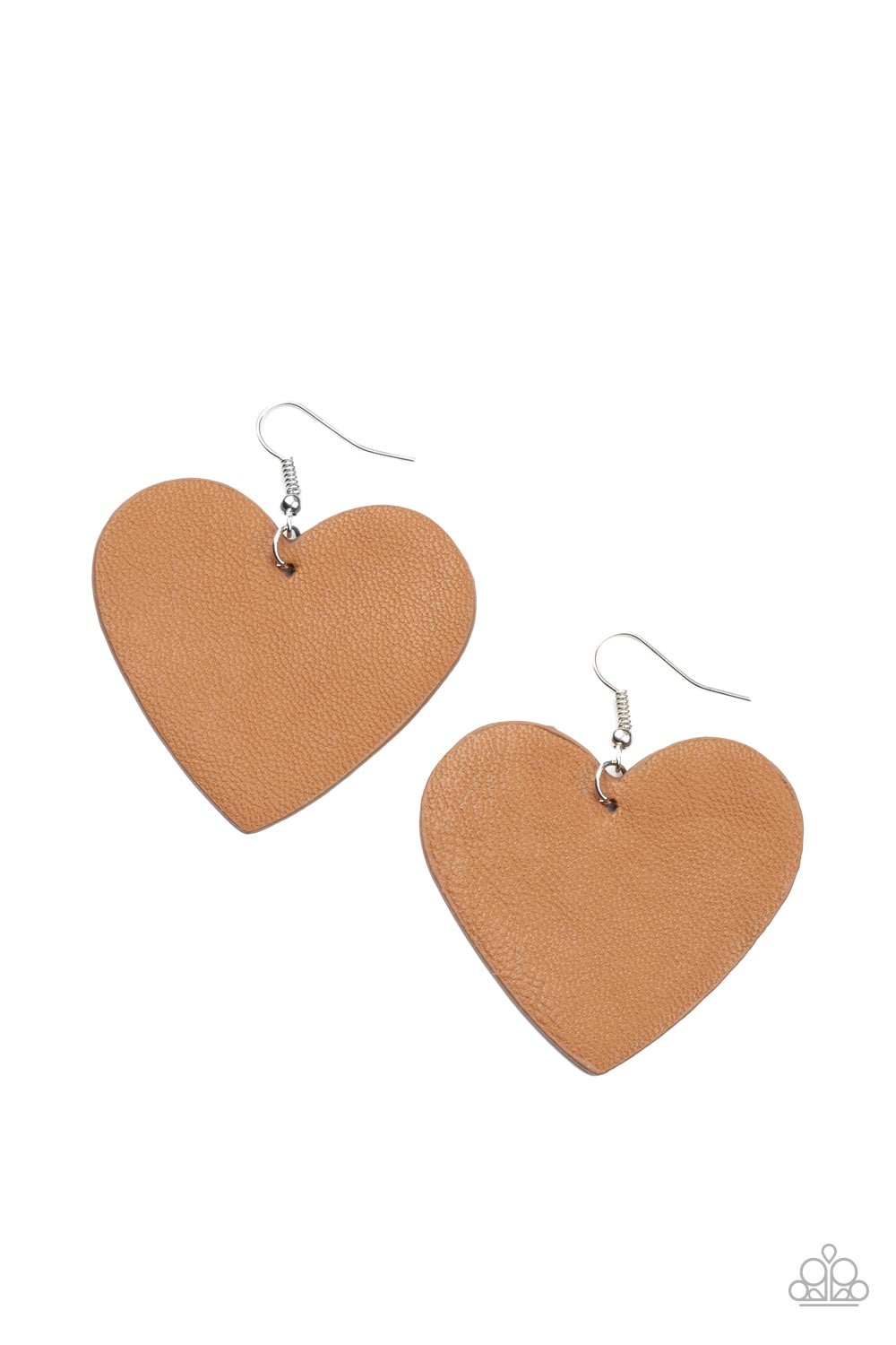 Paparazzi Accessories-Country Crush Brown Leather Heart Frame Earrings