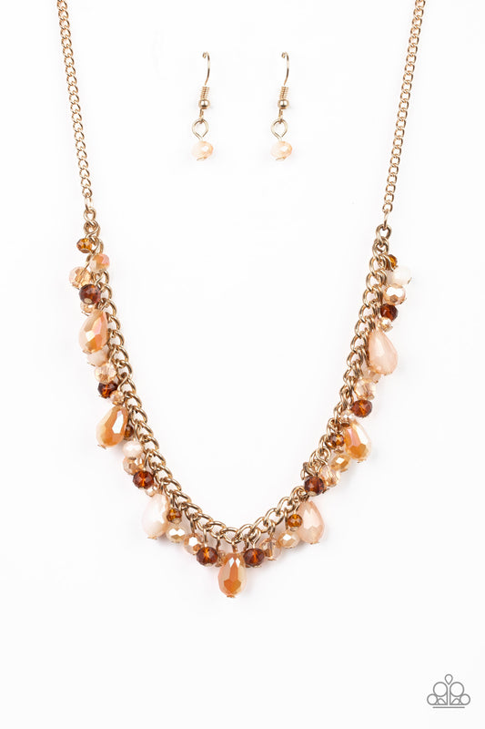 Paparazzi Accessories-Courageously Catwalk Gold Crystal Necklace Set