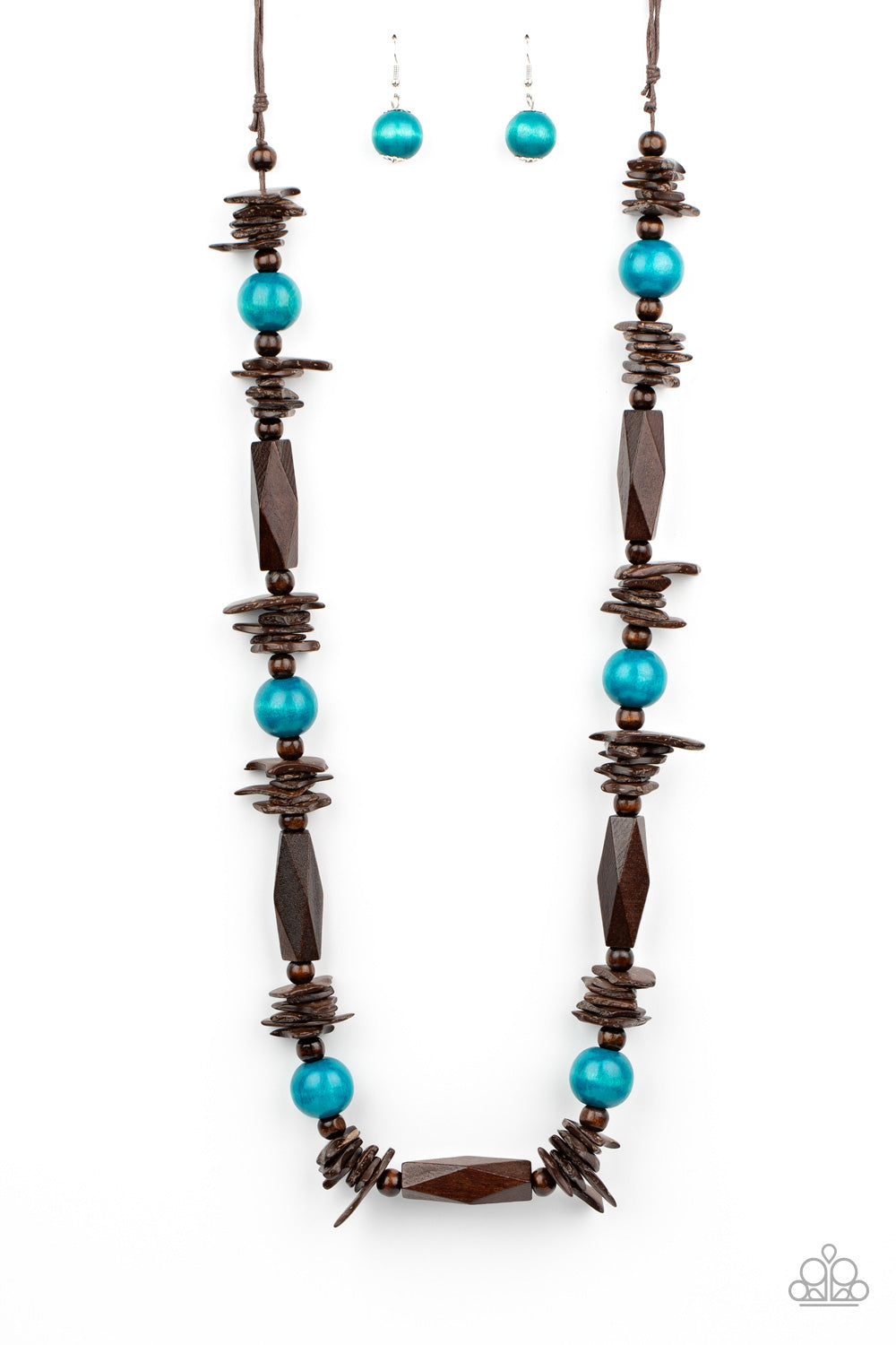 Paparazzi Accessories-Cozumel Coast Mismatched Blue/Brown Wooden Necklace Set