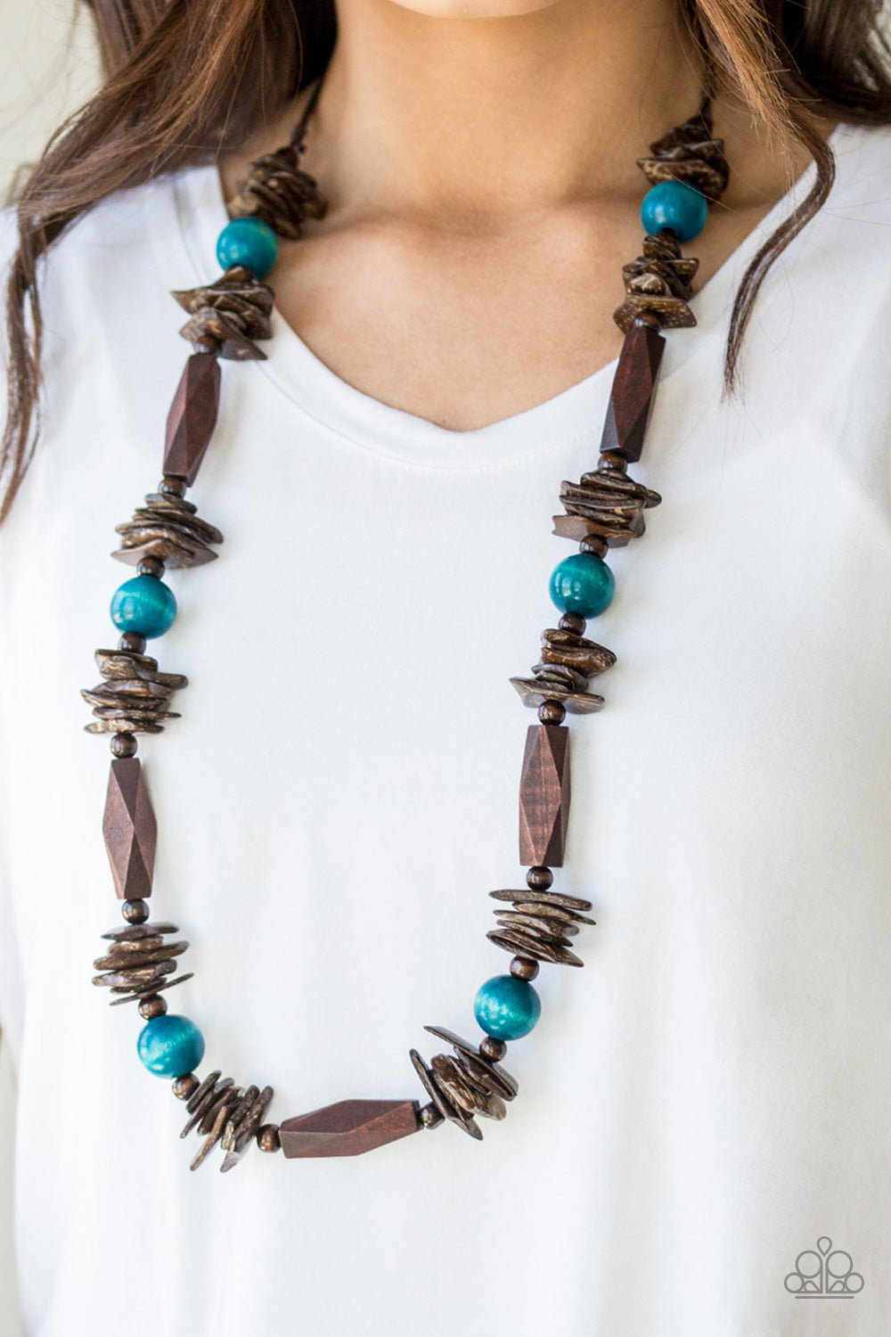 Paparazzi Accessories-Cozumel Coast Mismatched Blue/Brown Wooden Necklace Set