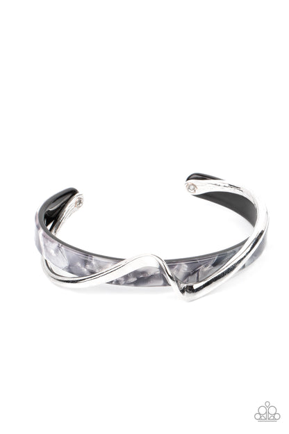 Paparazzi Accessories-Craveable Curves Silver Shell Acrylic Cuff Bracelet