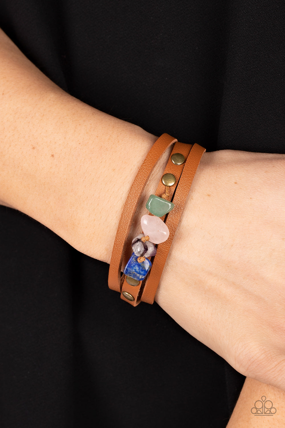 Paparazzi Accessories-Creek Cache Brass Multi Stone Knotted Bracelet
