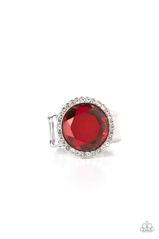 Paparazzi Accessories-Crown Culture Red Gem White Rhinestone Ring