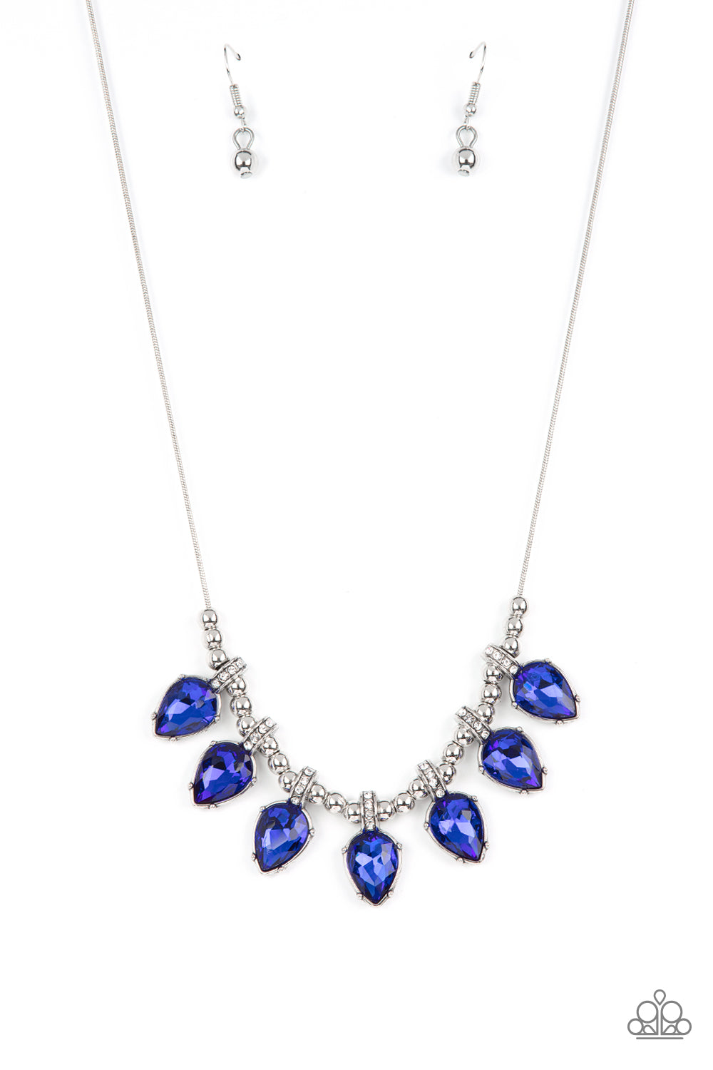 Paparazzi Accessories-Crown Jewel Couture Blue Glittery White Rhinestone Necklace Set