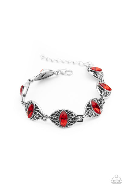 Paparazzi Accessories-Crown Privilege Red Rhinestone Bracelet