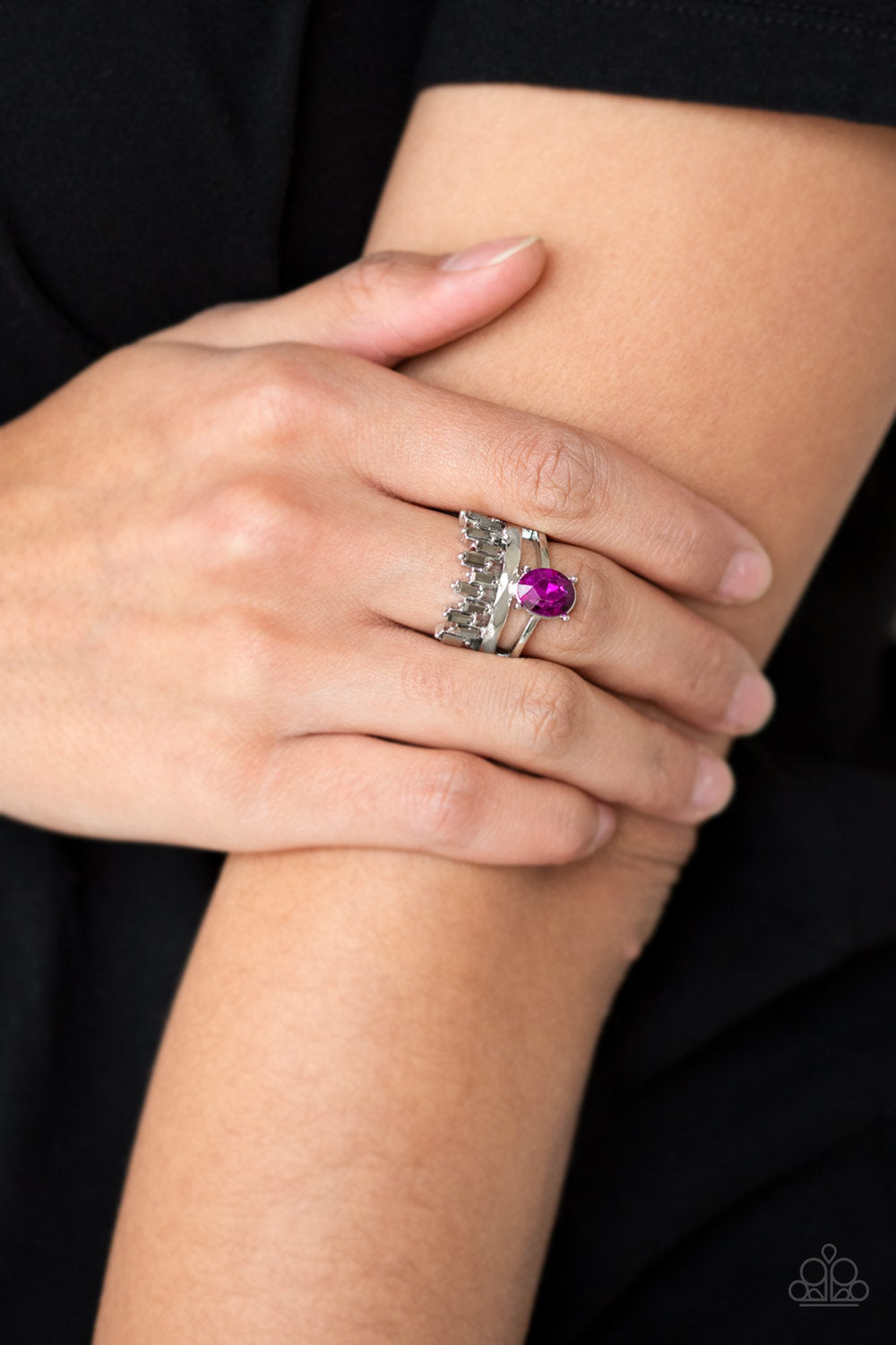Paparazzi Accessories-Crowned Victor Pink Hematite Ring
