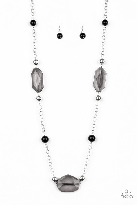 Paparazzi Accesories-Crystal Charms Black Shiny Bead Necklace Set