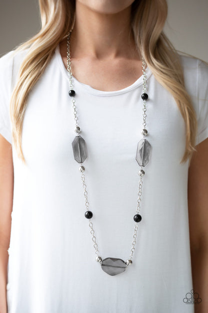 Paparazzi Accesories-Crystal Charms Black Shiny Bead Necklace Set