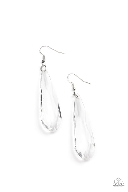 Paparazzi Accessories-Crystal Crowns White Oversized Earrings