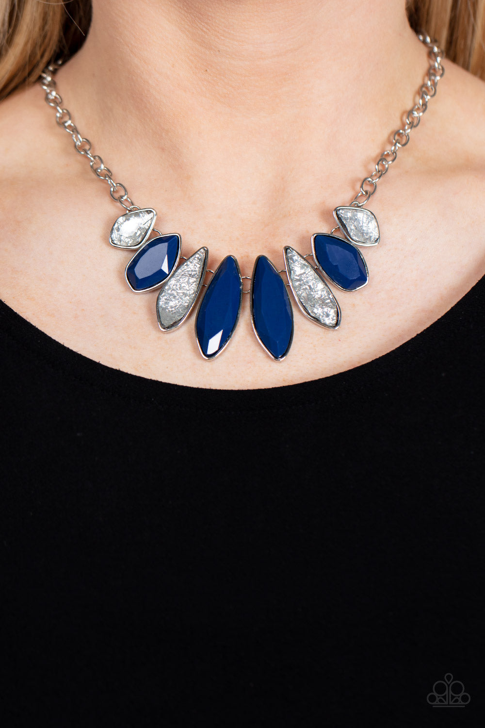 Paparazzi Accessories-Crystallized Couture Blue Sparkly Teardrop Necklace Set