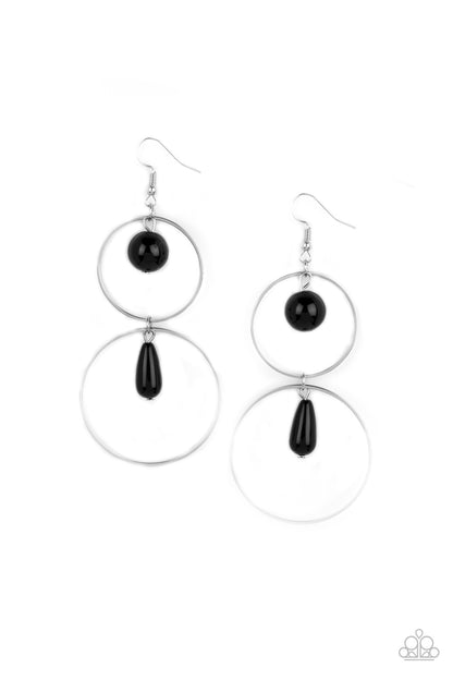 Paparazzi Accessories-Cultured in Couture Black Bead Hoop Earrings