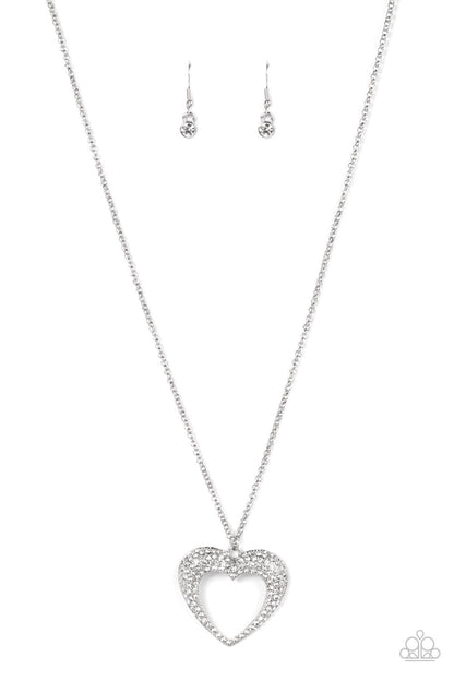 Paparazzi Accessories-Cupid Charisma Glassy White Rhinestone Heart Necklace Set